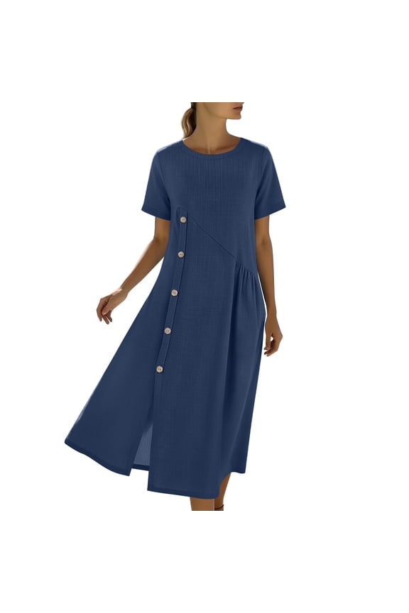 Women's Summer Dresses 2026 Casual Short Sleeve Split Midi Dress Beach Sundress Vacation Clothes