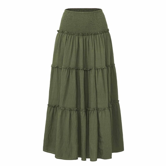 Edvintorg Women's Summer Maxi Skirt A-Line Flowy Ruffle Tiered Elastic High Waist Beach Long Skirt with Pockets