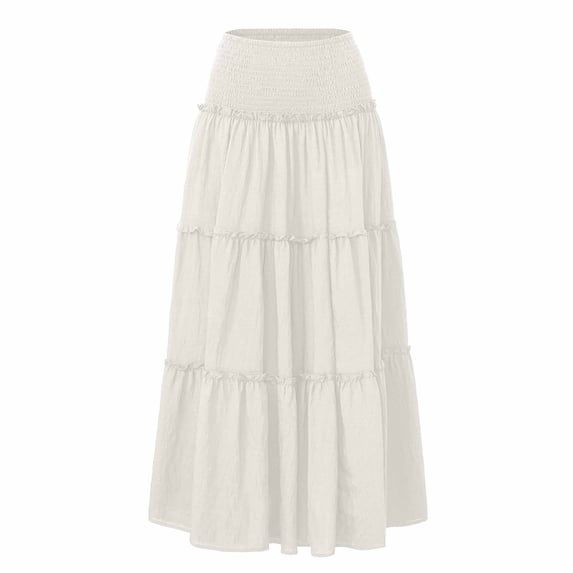Edvintorg Women's Summer Maxi Skirt A-Line Flowy Ruffle Tiered Elastic High Waist Beach Long Skirt with Pockets