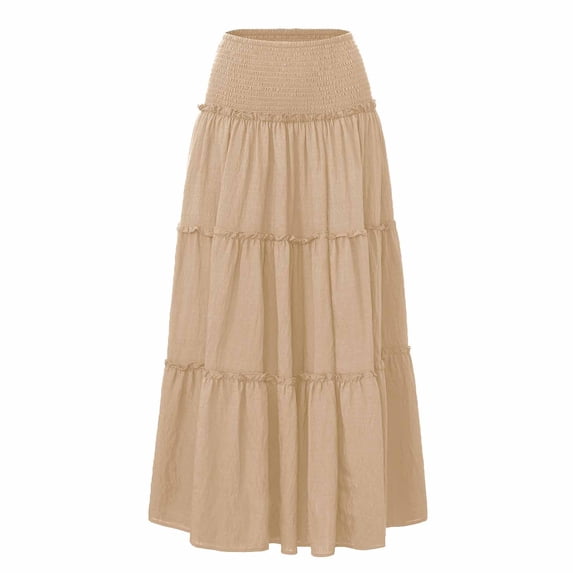 Edvintorg Women's Summer Maxi Skirt A-Line Flowy Ruffle Tiered Elastic High Waist Beach Long Skirt with Pockets