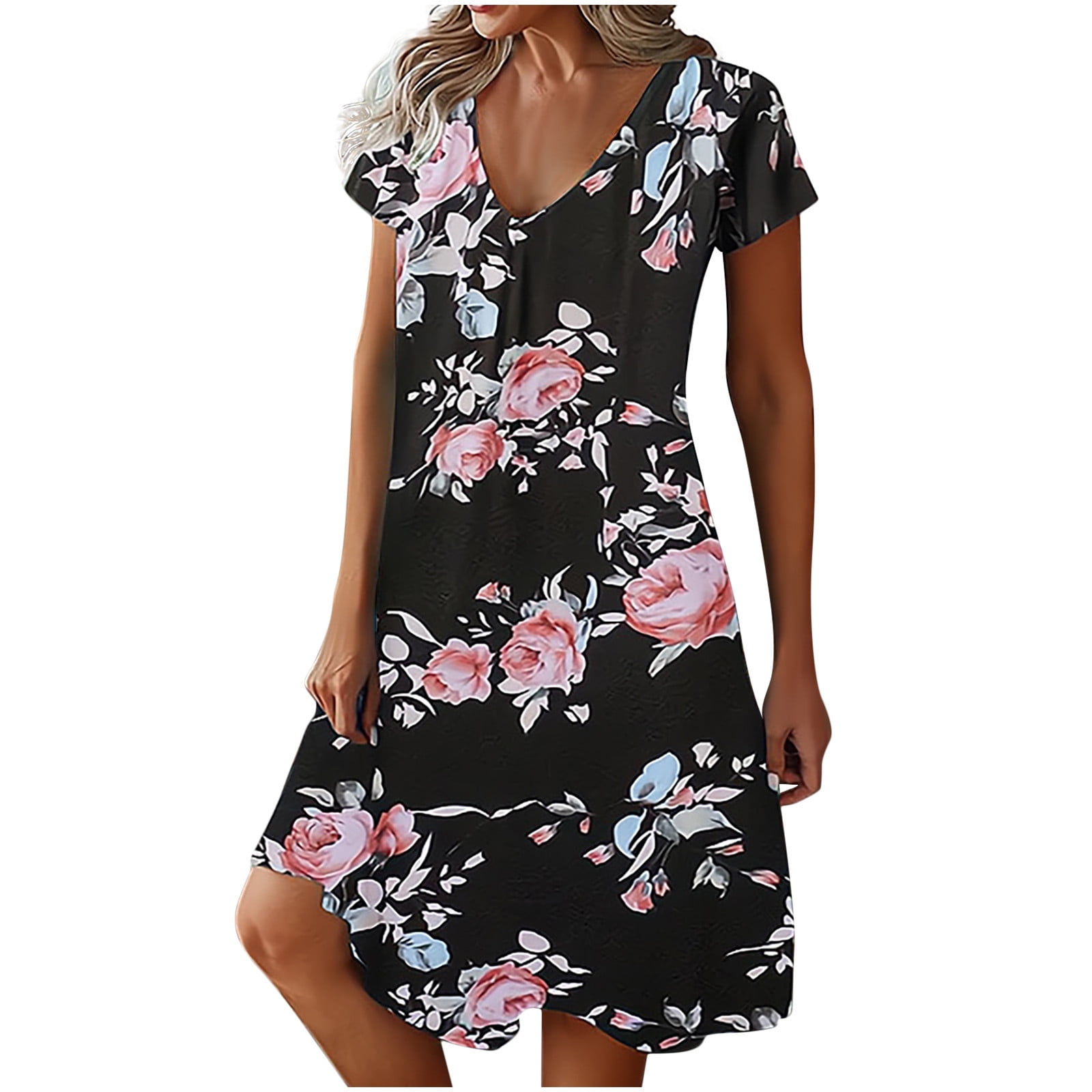 Edvintorg Women's Summer Short Sleeve Casual Dresses V-Neck Floral ...
