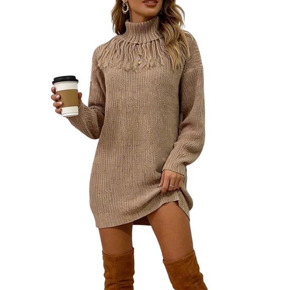Edvintorg Women's Sweaters with Tassel Winter Turtleneck Long Sleeve Long Sweater Knitted Business Casual Fall Clothes for Women Plus Size