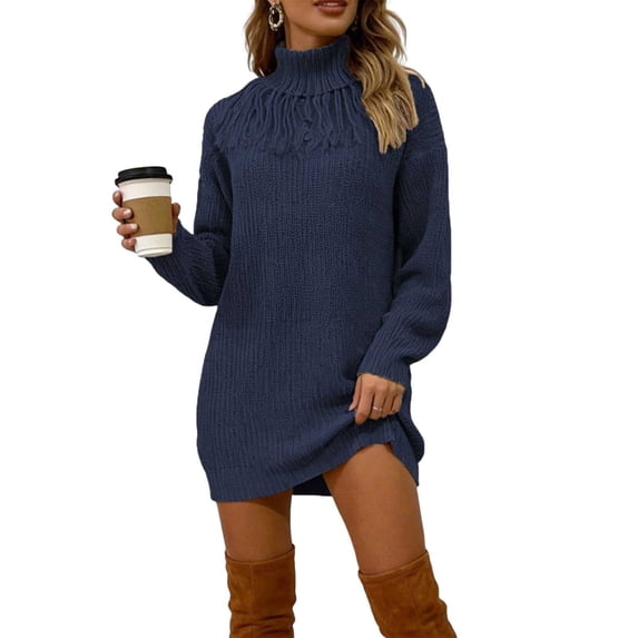 Edvintorg Women's Sweaters with Tassel Winter Turtleneck Long Sleeve Long Sweater Knitted Business Casual Fall Clothes for Women Plus Size