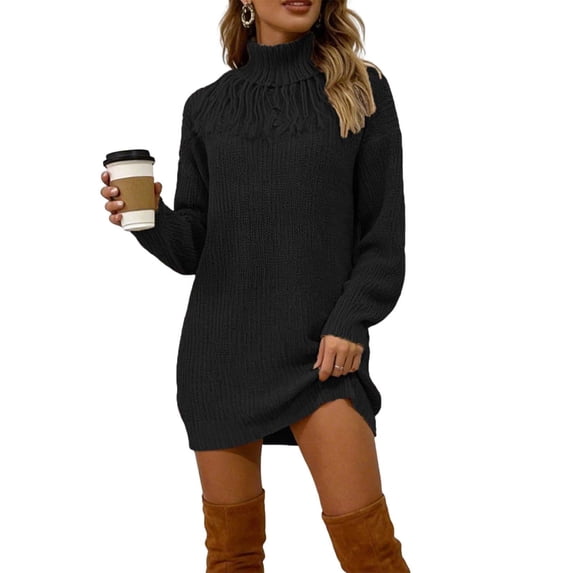 Edvintorg Women's Sweaters with Tassel Winter Turtleneck Long Sleeve Long Sweater Knitted Business Casual Fall Clothes for Women Plus Size