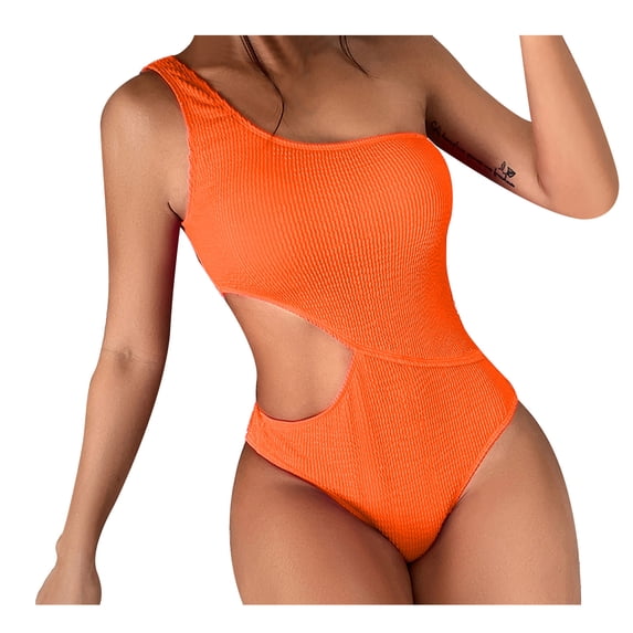 Edvintorg Women's Swimsuits Sexy One Shoulder One Piece Bathing Suits Solid Color High Cut Swimsuit Slimming Swimwear