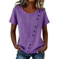thumbnail image 1 of Edvintorg Women's Tops, Tees & Blouses Cotton And Linen Short Sleeve Crew Neck Loose Fit Casual Shirts Summer Clothes for Women Purple M, 1 of 7