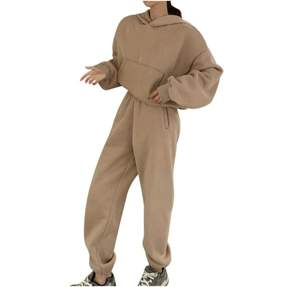 Edvintorg Women's Tracksuit Set 2 Pieces Sweatsuits Outfits Women's And Winter Long Sleeved Plush Sanitary Pants Sweater Thickened Casual New Style Hooded High Waist