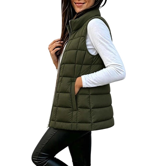 Edvintorg Women's Winter Waistcoat Sleeveless Zip up Puffer Jacket Lightweight Padded Vest with Pockets Fall Outerwear