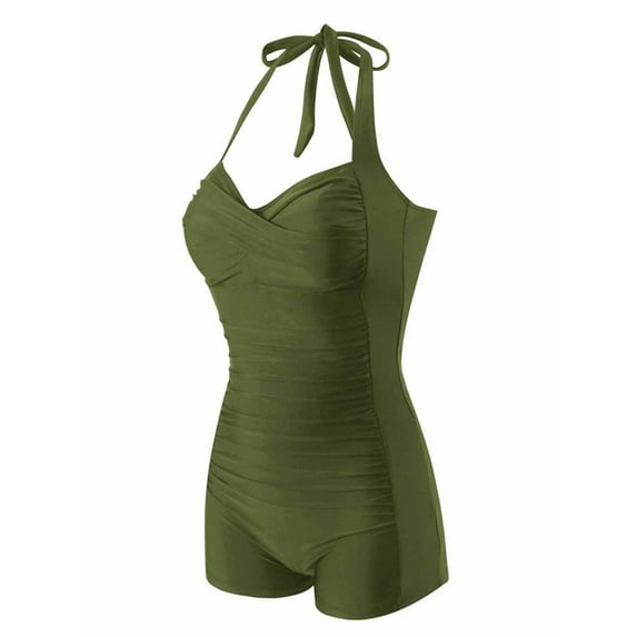 Edvintorg Womens Bathing Suits Halter Backless Ruched Modest Swimwear Monokini Tummy Control Swimsuits for Women