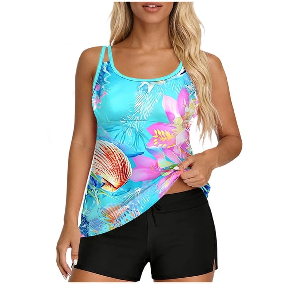 Edvintorg Womens Bathing Suits Tummy Control Floral Tankini Top with Boyshorts Modest Swimwear 2 Piece Swimsuit for Women