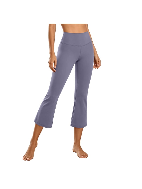 Womens Capri High Waisted Stretch Slim Fit Casual Workout Flare Yoga Cropped Pants Woman Clothes Purple S