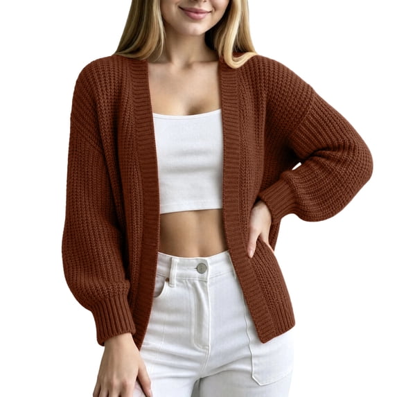 Edvintorg Womens Cardigan Long Sleeve Casual Sweater Fall Winter Open Front Knit Cardigans Women's Clothing Red S-XL