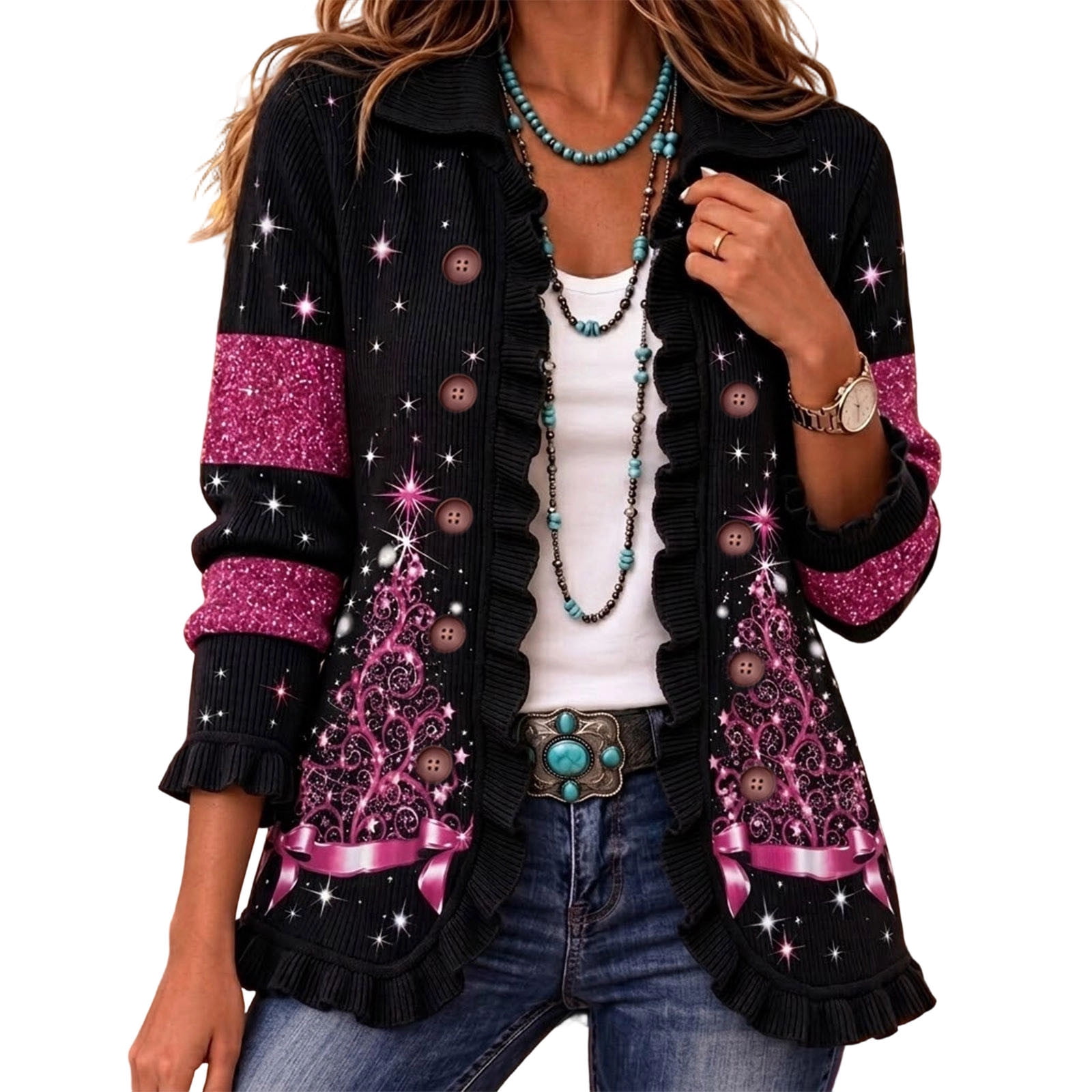 Edvintorg Womens Cardigan Long Sleeve Cute Christmas Printed Casual ...
