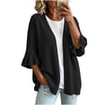 thumbnail image 1 of Edvintorg Womens Cardigans 3/4 Sleeve Ruffle Knit Sweater Open Front Loose Casual Cardigan Womens Fashion Black S-2XL, 1 of 6