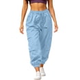 thumbnail image 1 of Edvintorg Womens Cargo Pants Outdoor Hiking Travel Elastic Waisted Workout Cuffed Trouser with Pockets Clothes Women Light Blue M, 1 of 9