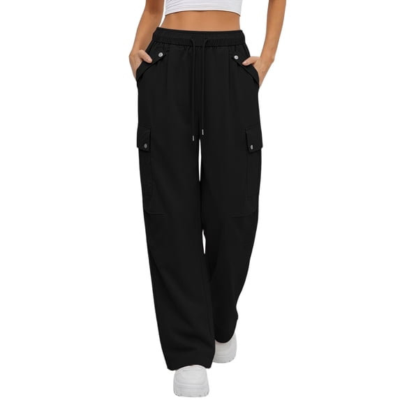 Edvintorg Womens Cargo Pants with Pockets Quick Dry Elastic Waisted Casual Loose Trousers Clothes for Women Black XXL