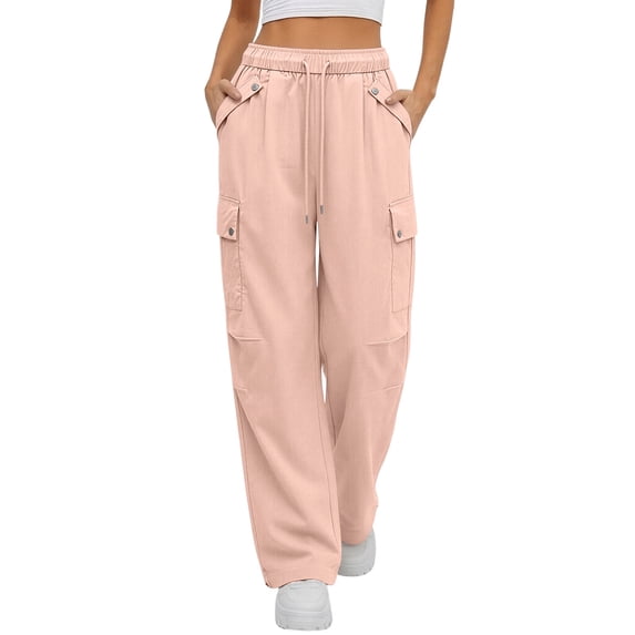 Edvintorg Womens Cargo Pants with Pockets Quick Dry Elastic Waisted Casual Loose Trousers Clothes for Women Pink XL