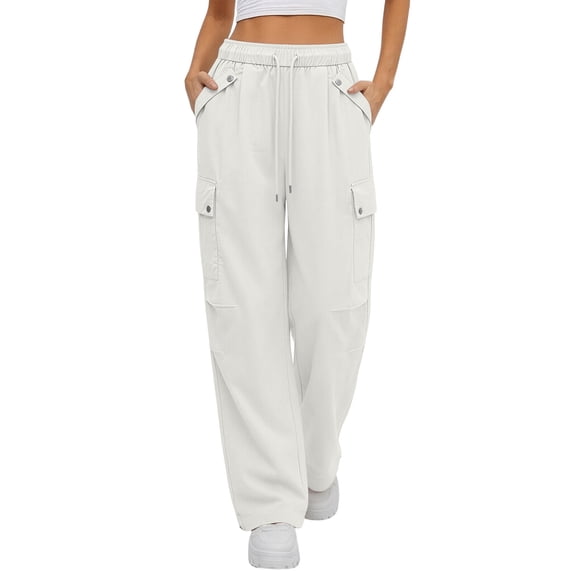 Edvintorg Womens Cargo Pants with Pockets Quick Dry Elastic Waisted Casual Loose Trousers Clothes for Women White M