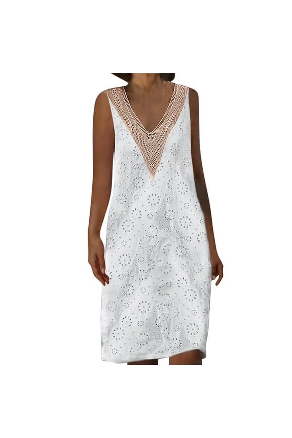 Womens Casual Summer Dresses Women Beach Fashion Solid Color V-Neck Sleeveless Tank Dress Vacation Sundresses for Women