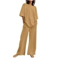 thumbnail image 1 of Edvintorg Womens Cotton Linen 2 Piece Outfits Plus Size Women's Summer Suit Fashion Solid Color Short Sleeve Shirt Wide Leg Pants Trousers Sets Harajuku Casual Suits, 1 of 5