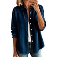 thumbnail image 1 of Edvintorg Womens Denim Jacket Plus Size Long Sleeve Ruffle Jean Jackets Turndown Collar Button Down Denim Jackets with Pocket Women Fashion S-3XL Dark Blue, 1 of 8