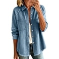 thumbnail image 1 of Edvintorg Womens Denim Jacket Plus Size Long Sleeve Ruffle Jean Jackets Turndown Collar Button Down Denim Jackets with Pocket Women Fashion S-3XL Sky Blue, 1 of 8