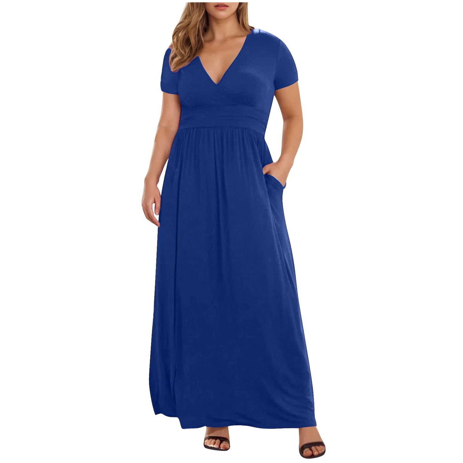 Edvintorg womens dresses fashion solid color v neck short sleeve casual