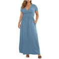 thumbnail image 1 of Edvintorg Womens Dresses Fashion Solid Color V-Neck Short Sleeve Casual Summer Maxi Dresses with Pockets Plus Size Dresses for Curvy Women, 1 of 7
