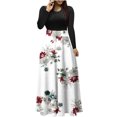 thumbnail image 1 of Edvintorg Womens Dresses For Wedding Guest Clearance Women's Christmas Printed Maxi Dresses Round Neck Long Sleeved Patchwork Printed Dress Long Skirt, 1 of 5