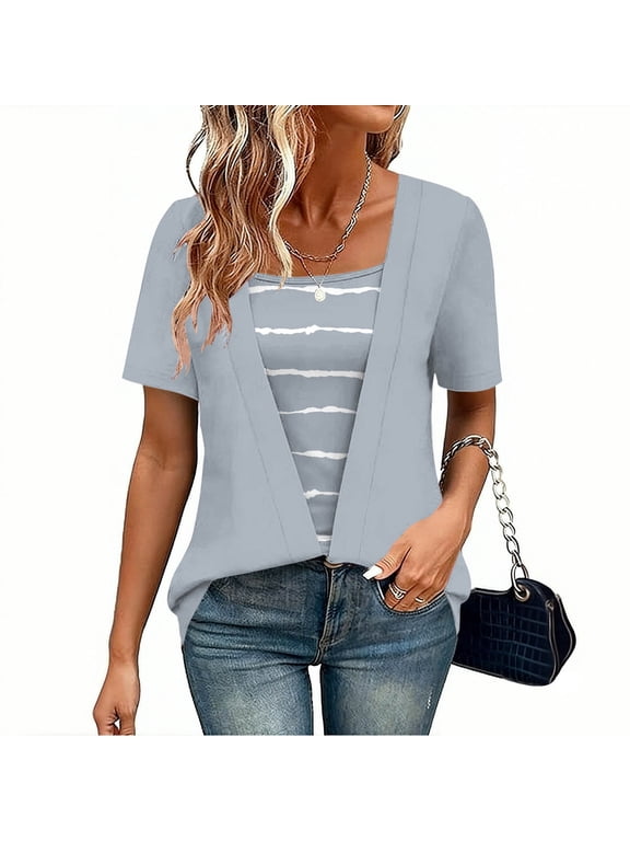 Womens Dressy Casual Blouses Short Sleeve Crew Neck Summer Tops Ladies Trendy Fashion Business Work Shirt