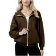 thumbnail image 1 of Edvintorg Womens Hoodies Long Sleeve Fashion Solid Color Casual Zip Up Jacket with Pocket Trendy Fall Sweatshirts for Women Brown M, 1 of 7