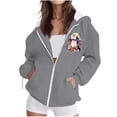 thumbnail image 1 of Edvintorg Womens Jacket Halloween Printed Hooded Zip up Coat Long Sleeve Loose Casual Outerwear with Pocket Plus Size Women's Clothing Gray S-3XL, 1 of 8