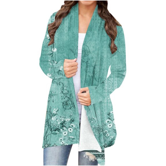 Edvintorg Womens Jacket Long Sleeve Fashion Casual Print Cardigan Top Blouse Cardigan Coat Lightweight Soft Fall Outfits for Women