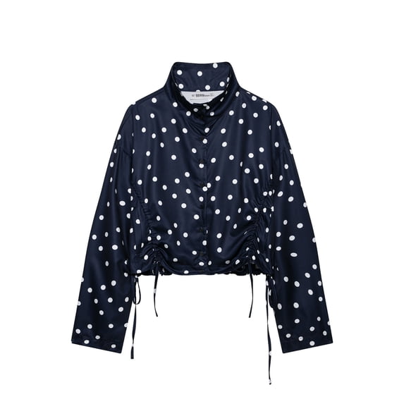 Edvintorg Womens Jacket Polka Dot Lightweight Long Sleeve Casual Loose Coat Fall Winter Outerwear with Buttons Trendy Womens Clothes Navy XS