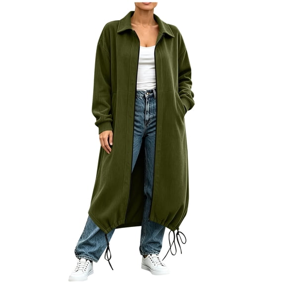 Edvintorg Womens Jacket Turndown Collar Loose Casual Zip up Coat Long Outerwear Long Sleeve Coat with Pocket Womens Clothes S-2XL Army Green