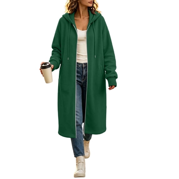 Edvintorg Womens Jacket Zip up Hooded Long Coat Long Sleeve Loose Casual Outerwear with Pocket Fashion Clothing Army Green S-2XL