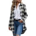 thumbnail image 1 of Edvintorg Womens Jackets Plaid Long Sleeve Button Down Casual Coat Lightweight Turndown Collar Loose Long Outerwear Womens Fashion Gray L, 1 of 7