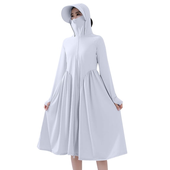Edvintorg Womens Jackets Sun Protection Casual Hooded Long Coat Long Sleeve Lightweight Zip Up Loose Outerwear Women's Clothing Gray Free Size