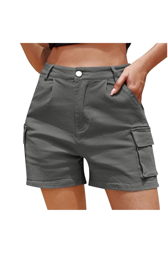 Womens Jean Shorts Fashion Solid Color Casual Button Zipper Cargo Shorts Summer Denim Shorts with Pockect