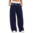 thumbnail image 1 of Edvintorg Womens Joggers Elastic Waisted Loose Wide Leg Sweatpant Casual Drawstring Athletic Pant with Pocket Womans Clothes Navy S-2XL, 1 of 7