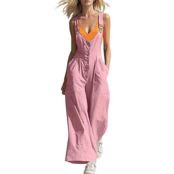 Edvintorg Womens Jumpers and Rompers Casual Loose Wide Leg Jumpsuits Streetwear Adjustable Strap Baggy Cargo Overalls with Pockets