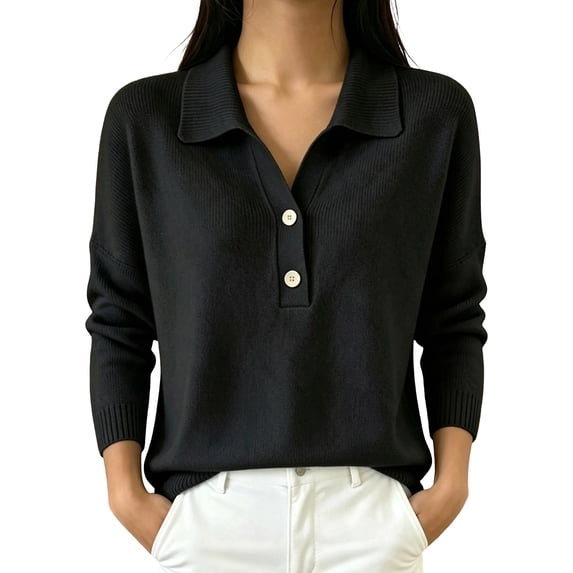 Edvintorg Womens Long Sleeve Oversized Pullover Sweater Knit Collared Sweaters Fall Clothes 2026 Business Casual Tops for Women