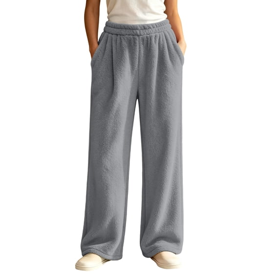 Edvintorg Womens Lounge Pants Fleece Casual Trouser Elastic Waisted Loose Wide Leg Pant with Pocket Plus Size Women Clothing Dark Gray S-3XL