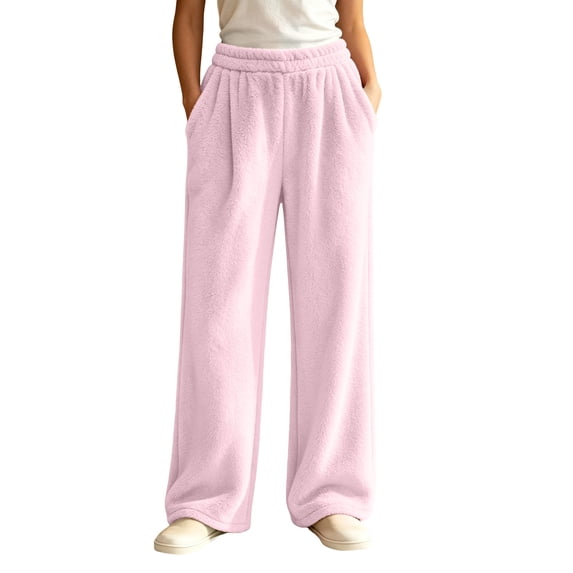 Edvintorg Womens Lounge Pants Fleece Casual Trouser Elastic Waisted Loose Wide Leg Pant with Pocket Plus Size Women Clothing Pink S-3XL