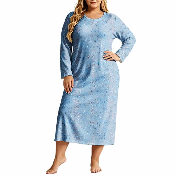 Edvintorg Womens Night Shirts for Sleeping Floral Printed Pajama Dress Long Sleeve Sleep Shirts Crew Neck Nightwear Plus Size Women's Clothes Multicolor XL