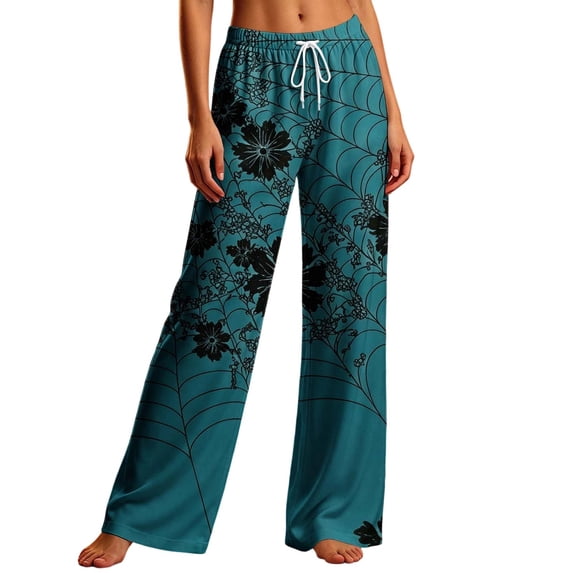 Edvintorg Womens Pants Casual Halloween Printed Loose Comfy Trouser Elastic Waisted Lightweight Pant with Drawstring Women's Clothes Blue S-2XL
