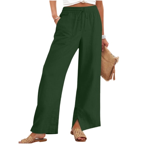 Edvintorg Womens Pants Elastic Waisted Loose Trouser Wide Leg Casual Lightweight Pant with Pocket Womens Clothing Army Green S-2XL