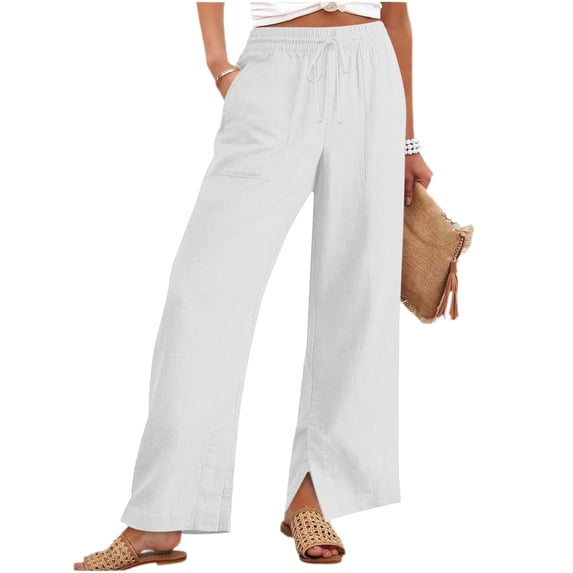Edvintorg Womens Pants Elastic Waisted Loose Trouser Wide Leg Casual Lightweight Pant with Pocket Womens Clothing White S-2XL