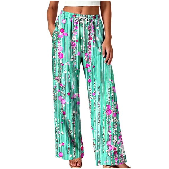 Edvintorg Womens Plus Size Pants Fashion Printed Elastic Waisted Casual Loose Wide Leg Trousers With Pockets Palazzo Pants For Women Green XXXL