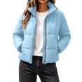 thumbnail image 1 of Edvintorg Womens Puffer Jacket Plus Size Collared Cropped Quilted Coat Long Sleeve Zip up Padded Outerwear with Pocket Women's Clothes Blue S-3XL, 1 of 8